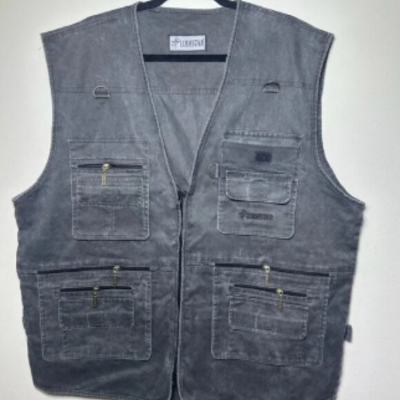 Vintage Lodestar Fishing Vest Mens Gray Full Zip Multi Pocket Outdoor Large 90s - Picture 1 of 9